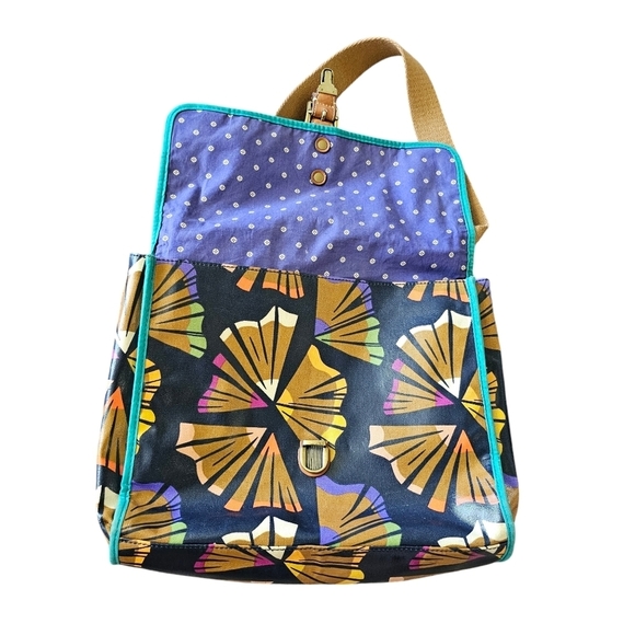 Fossil Canvas Coated Tropical Flower Dark Blue Cross Body Shoulder Bag Purse - Picture 5 of 7